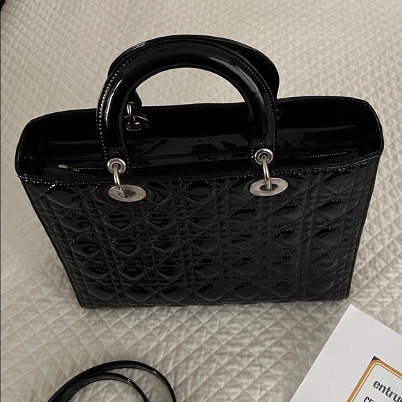 With COA: Excellent Christian Dior Lady Dior Black Large Tote - Picture 2 of 8